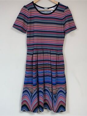LuLaRoe Amelia Dress Womens Large Fit & Flare Pleated Colorful Boho Summer Flowy